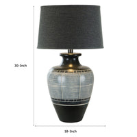 Riza 30 Inch Table Lamp, Curved Vase Shape, Dual Tone Gray, Drum Shade - BM306579