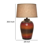 Ruhi 31 Inch Table Lamp, Curved Pot, Multicolor, Drum Shade, Brown, Orange  - BM306592