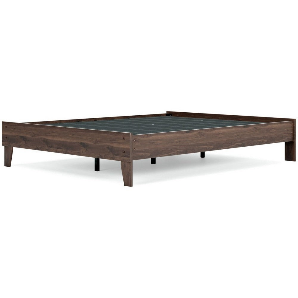 Sof Queen Size Platform Bed, Low Profile, Footboard, Dark Brown Finish - BM306640