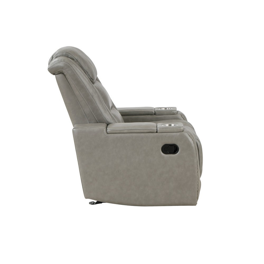 Luxe 39 Inch Manual Recliner, Genuine Leather, Smooth Gray Upholstery  - BM306699