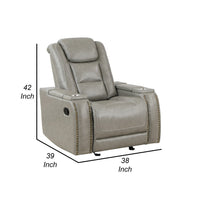 Luxe 39 Inch Manual Recliner, Genuine Leather, Smooth Gray Upholstery  - BM306699