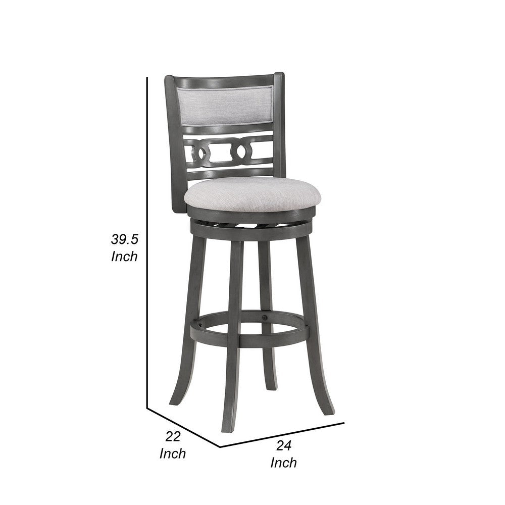 Matt 24 Inch Swivel Counter Strool, Cushioned Seat and Backrest, Mist Gray - BM306710