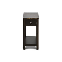 Zeva 24 Inch Narrow Side End Table, Faux Marble Top, 1 Drawer, Brown - BM306716