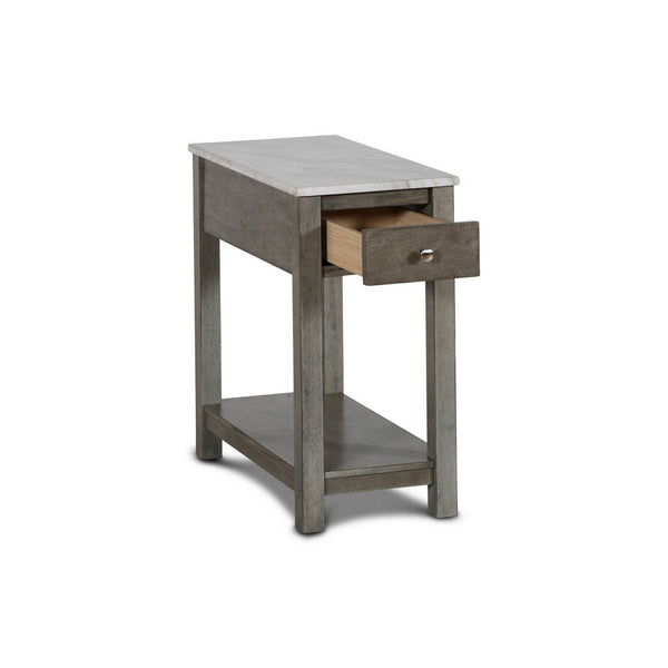 Zeva 24 Inch Narrow Side End Table, Faux Marble Top, 1 Drawer, Gray - BM306717