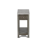 Zeva 24 Inch Narrow Side End Table, Faux Marble Top, 1 Drawer, Gray - BM306717