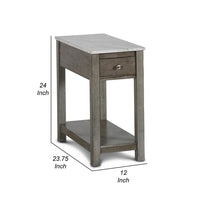 Zeva 24 Inch Narrow Side End Table, Faux Marble Top, 1 Drawer, Gray - BM306717