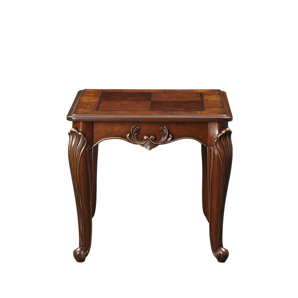 Lisa 28 Inch Side End Table, Ornate Curved Apron, Cabriole Legs, Brown - BM306726