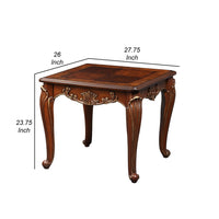 Lisa 28 Inch Side End Table, Ornate Curved Apron, Cabriole Legs, Brown - BM306726