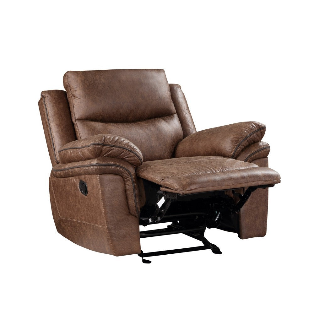 Quir 42 Inch Manual Recliner Armchair, Gliding Hardware, Brown Polyester - BM306744