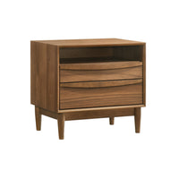 Mian 23 Inch Nightstand, 2 Drawer, Linear Undercut Handles, Wood, Walnut  - BM308837