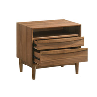 Mian 23 Inch Nightstand, 2 Drawer, Linear Undercut Handles, Wood, Walnut  - BM308837