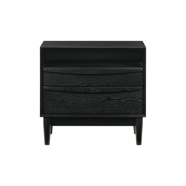 Mian 23 Inch Nightstand, 2 Drawer, Linear Undercut Handles, Wood, Black - BM308838