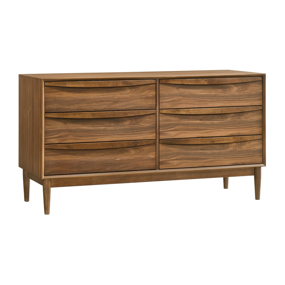 Mian 55 Inch Wide Dresser, 6 Drawer, Linear Undercut Handle, Walnut - BM308839