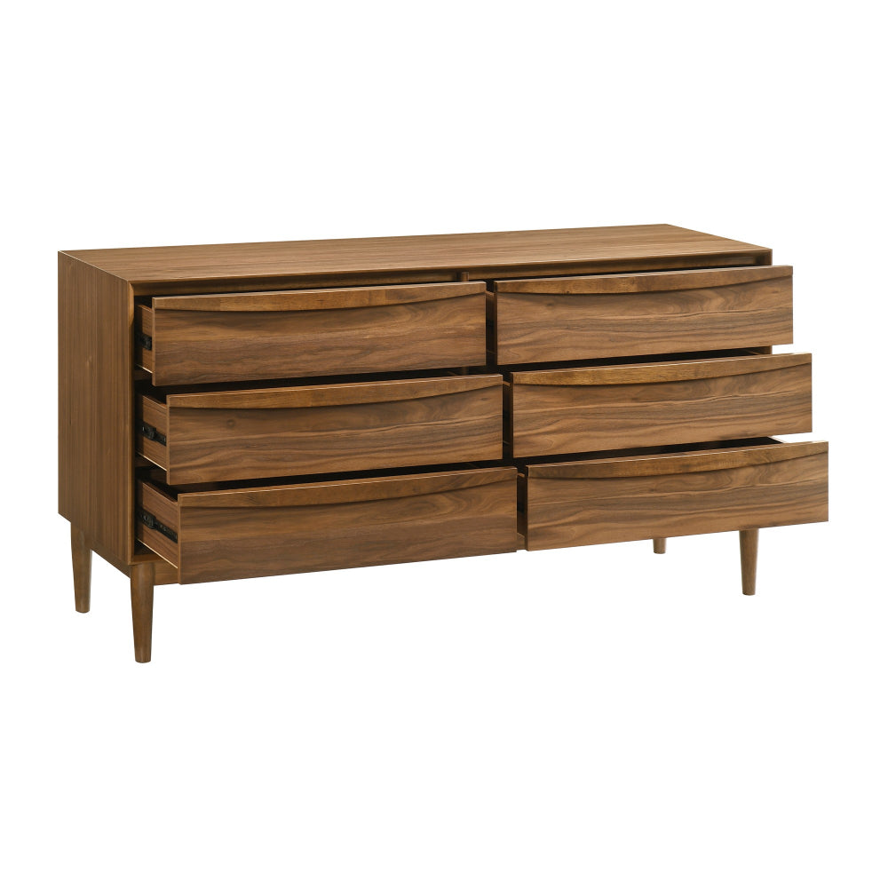 Mian 55 Inch Wide Dresser, 6 Drawer, Linear Undercut Handle, Walnut - BM308839