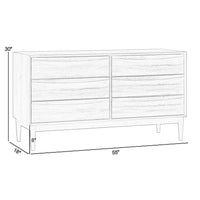 Mian 55 Inch Wide Dresser, 6 Drawer, Linear Undercut Handle, Walnut - BM308839