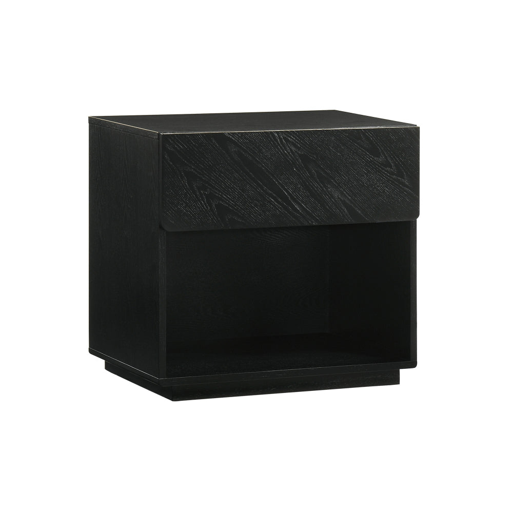 Saly 23 Inch Nightstand with Drawer, Diagonal Grain Wood Finish, Black  - BM308847