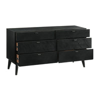 Saly 55 Inch Wide Dresser, 6 Drawer, Diagonal Wood Grain, Black Finish - BM308848