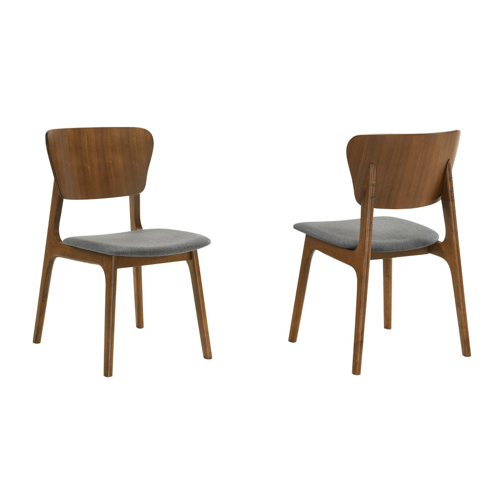 Kalie 24 Inch Dining Chair Set of 2, Charcoal Fabric Seat, Walnut Brown - BM308851