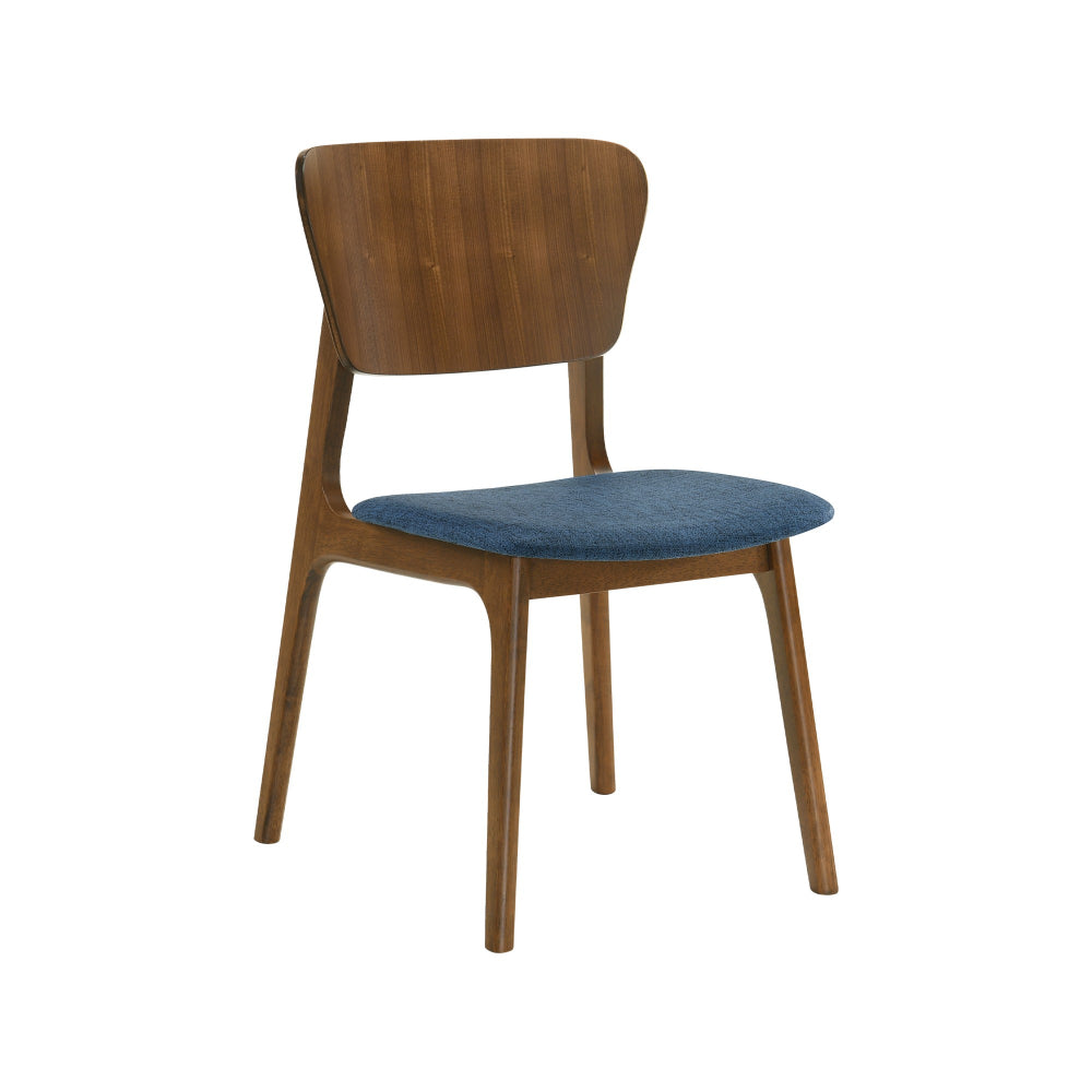 Kalie 24 Inch Dining Chair Set of 2, Padded Seat, Blue Fabric, Walnut Brown - BM308852