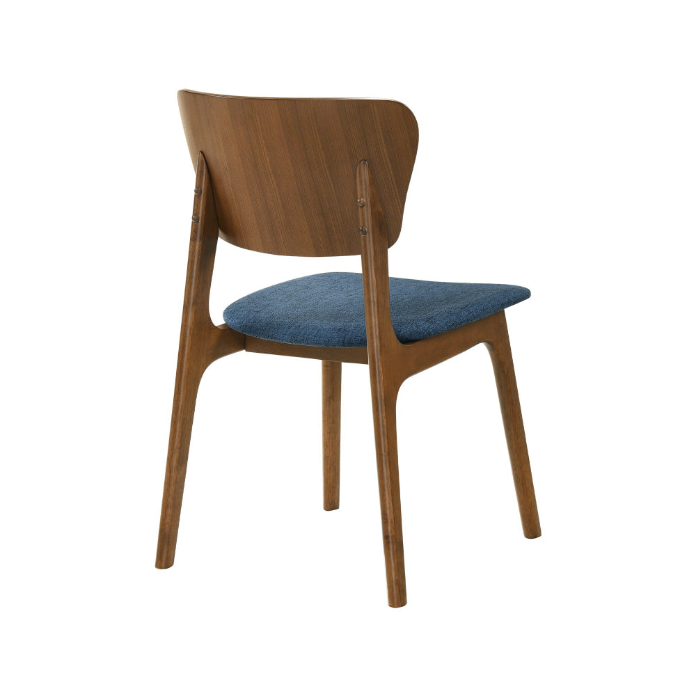 Kalie 24 Inch Dining Chair Set of 2, Padded Seat, Blue Fabric, Walnut Brown - BM308852