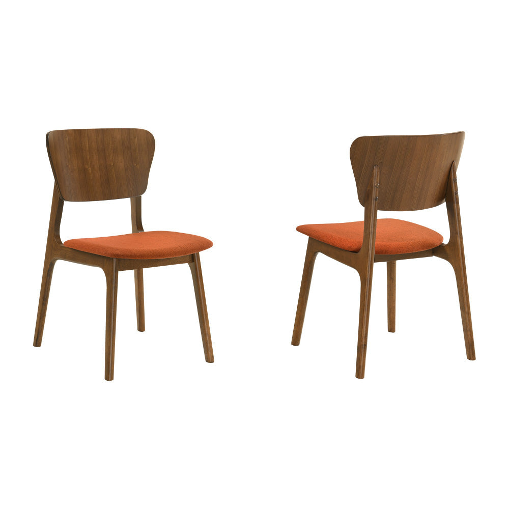 Kalie 24 Inch Dining Chair Set of 2, Orange Fabric Seat, Walnut Brown  - BM308853