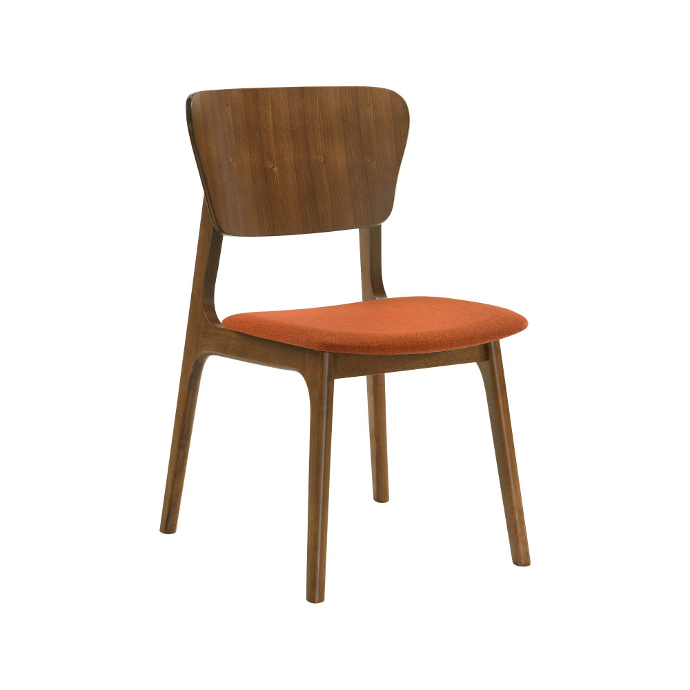 Kalie 24 Inch Dining Chair Set of 2, Orange Fabric Seat, Walnut Brown  - BM308853