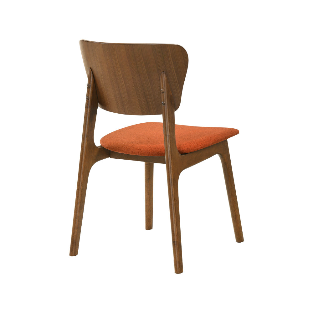 Kalie 24 Inch Dining Chair Set of 2, Orange Fabric Seat, Walnut Brown  - BM308853