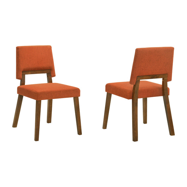 Yumi 23 Inch Dining Chair, Set of 2, Orange Fabric Seat, Walnut Brown - BM308857