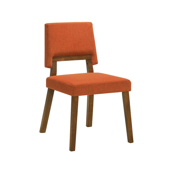 Yumi 23 Inch Dining Chair, Set of 2, Orange Fabric Seat, Walnut Brown - BM308857