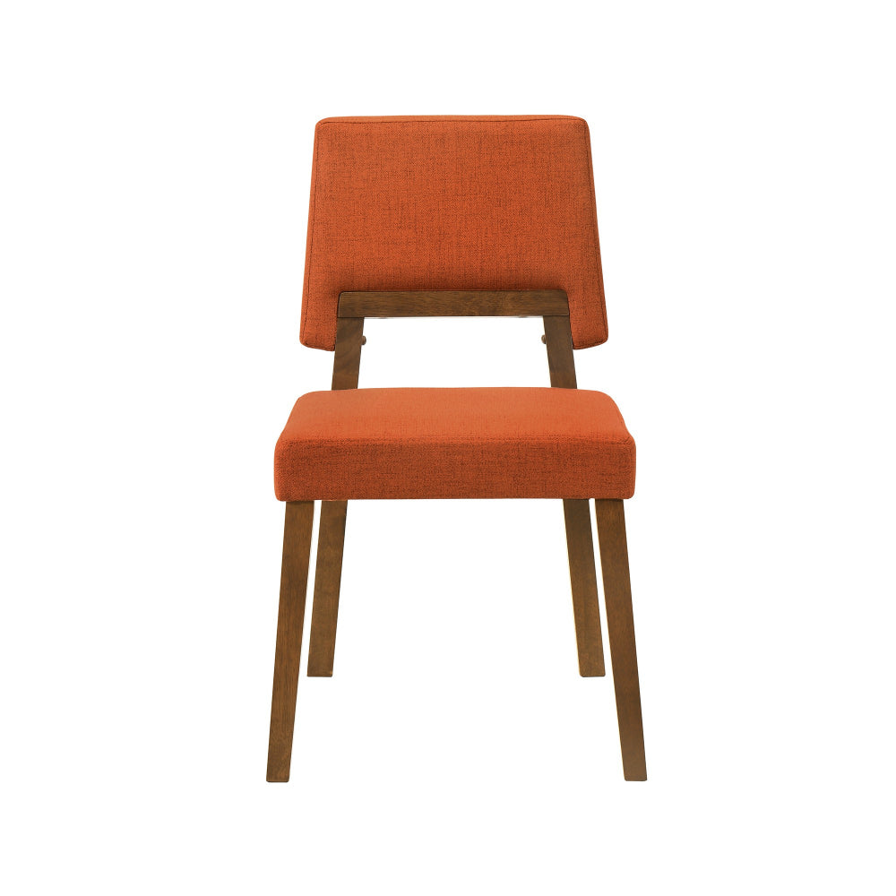 Yumi 23 Inch Dining Chair, Set of 2, Orange Fabric Seat, Walnut Brown - BM308857