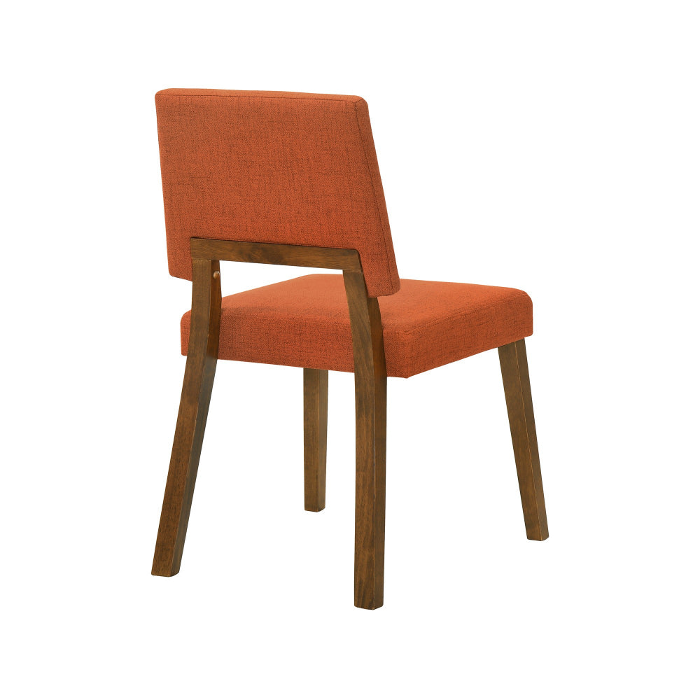 Yumi 23 Inch Dining Chair, Set of 2, Orange Fabric Seat, Walnut Brown - BM308857