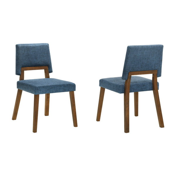 Yumi 23 Inch Dining Chair, Set of 2, Blue Fabric Seat, Walnut Brown - BM308858