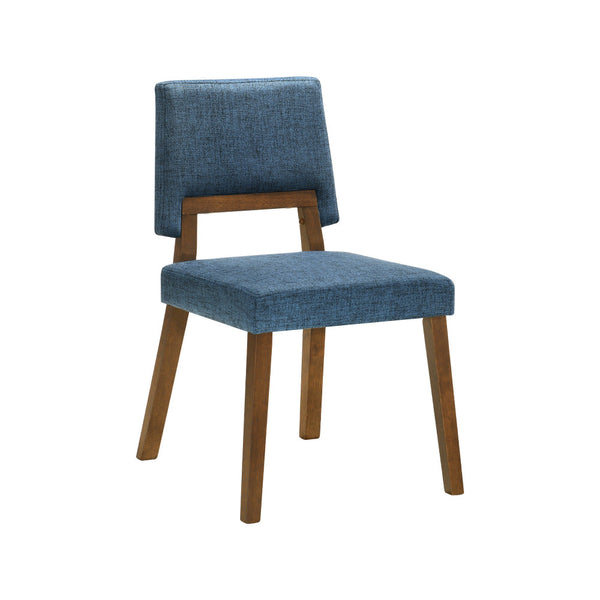 Yumi 23 Inch Dining Chair, Set of 2, Blue Fabric Seat, Walnut Brown - BM308858
