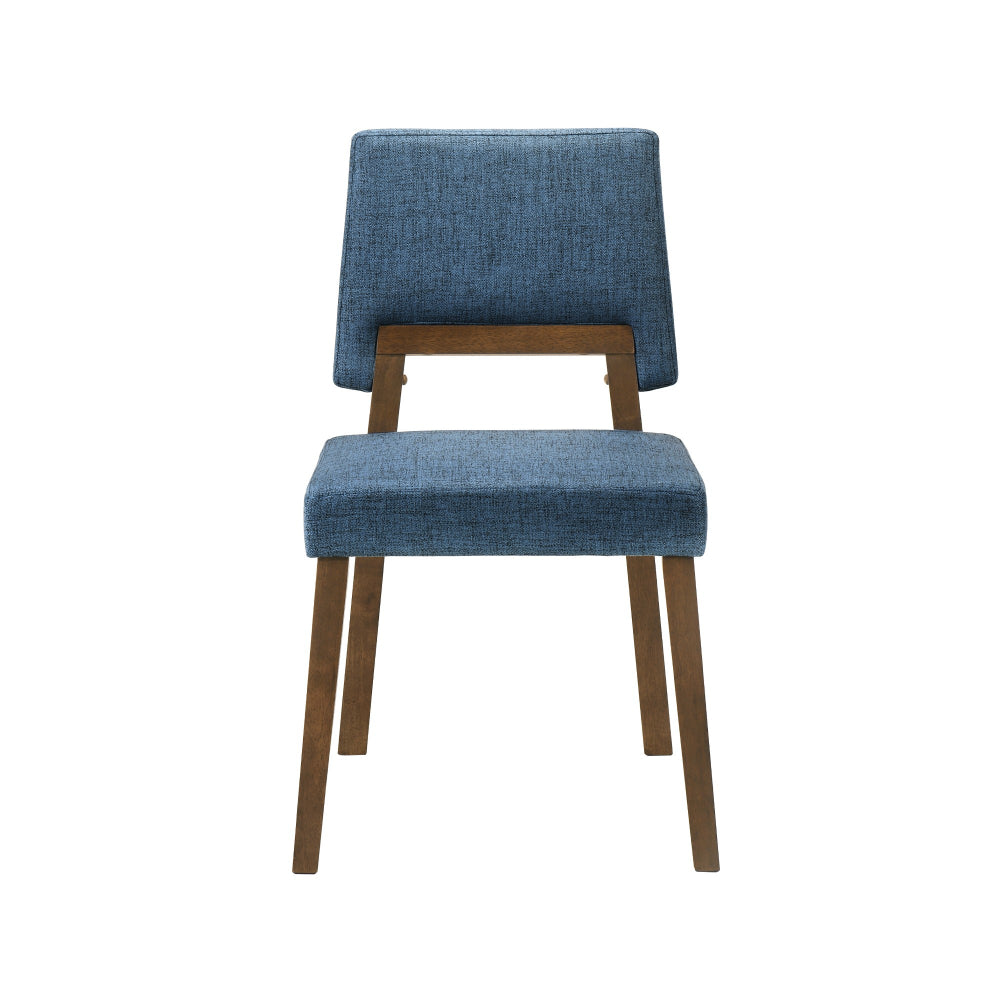 Yumi 23 Inch Dining Chair, Set of 2, Blue Fabric Seat, Walnut Brown - BM308858