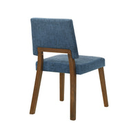 Yumi 23 Inch Dining Chair, Set of 2, Blue Fabric Seat, Walnut Brown - BM308858