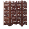 Hand Carved Elephant Design Foldable 4 Panel Wooden Room Divider, Brown - BM34823
