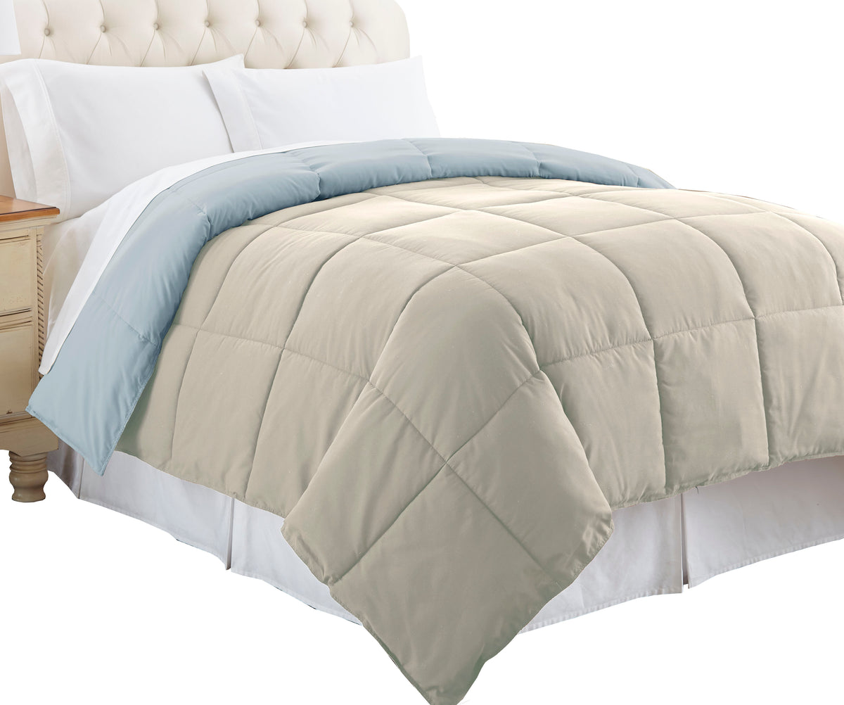 Genoa Twin Size Box Quilted Reversible Comforter , Gray and Blue - BM46021