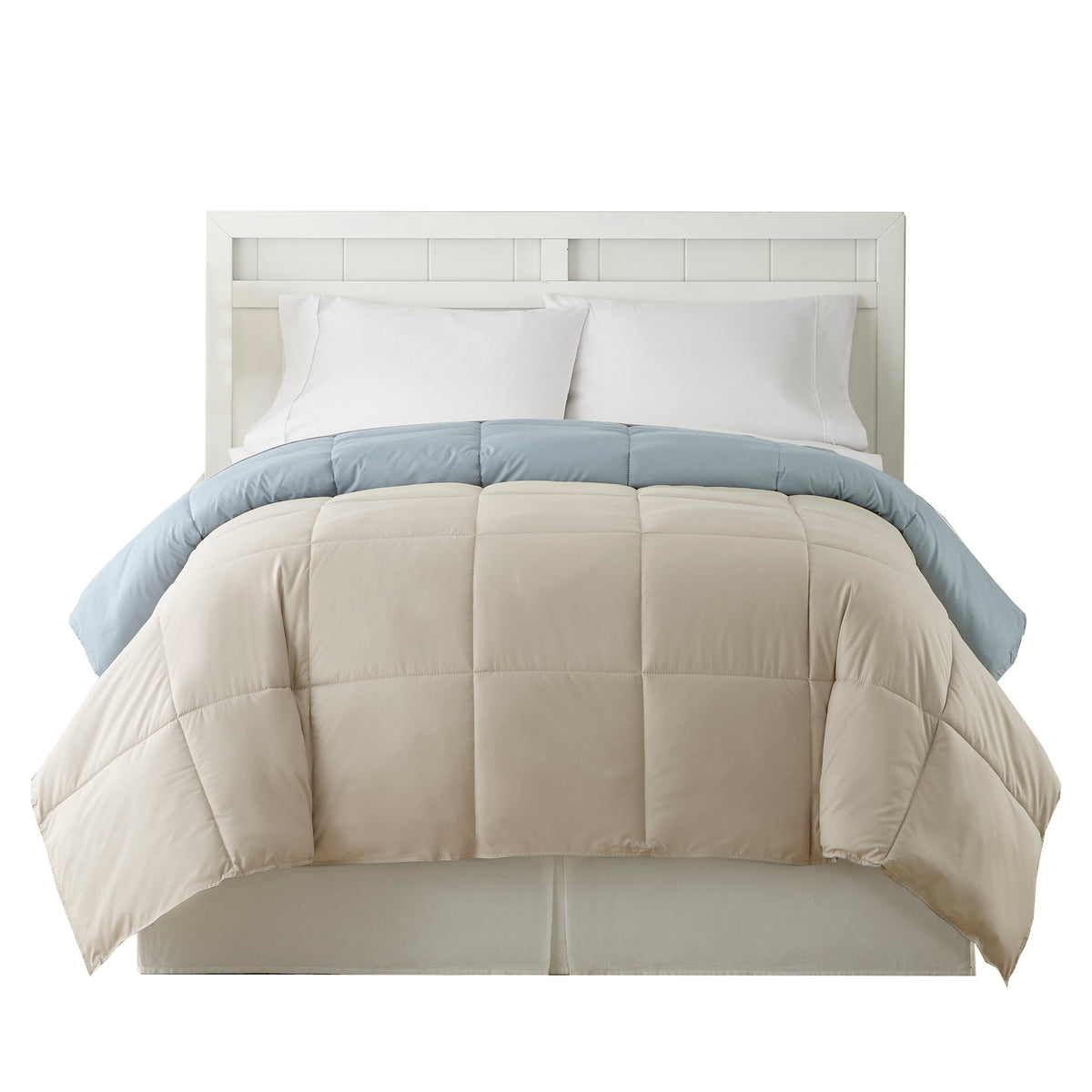 Genoa Twin Size Box Quilted Reversible Comforter , Gray and Blue - BM46021