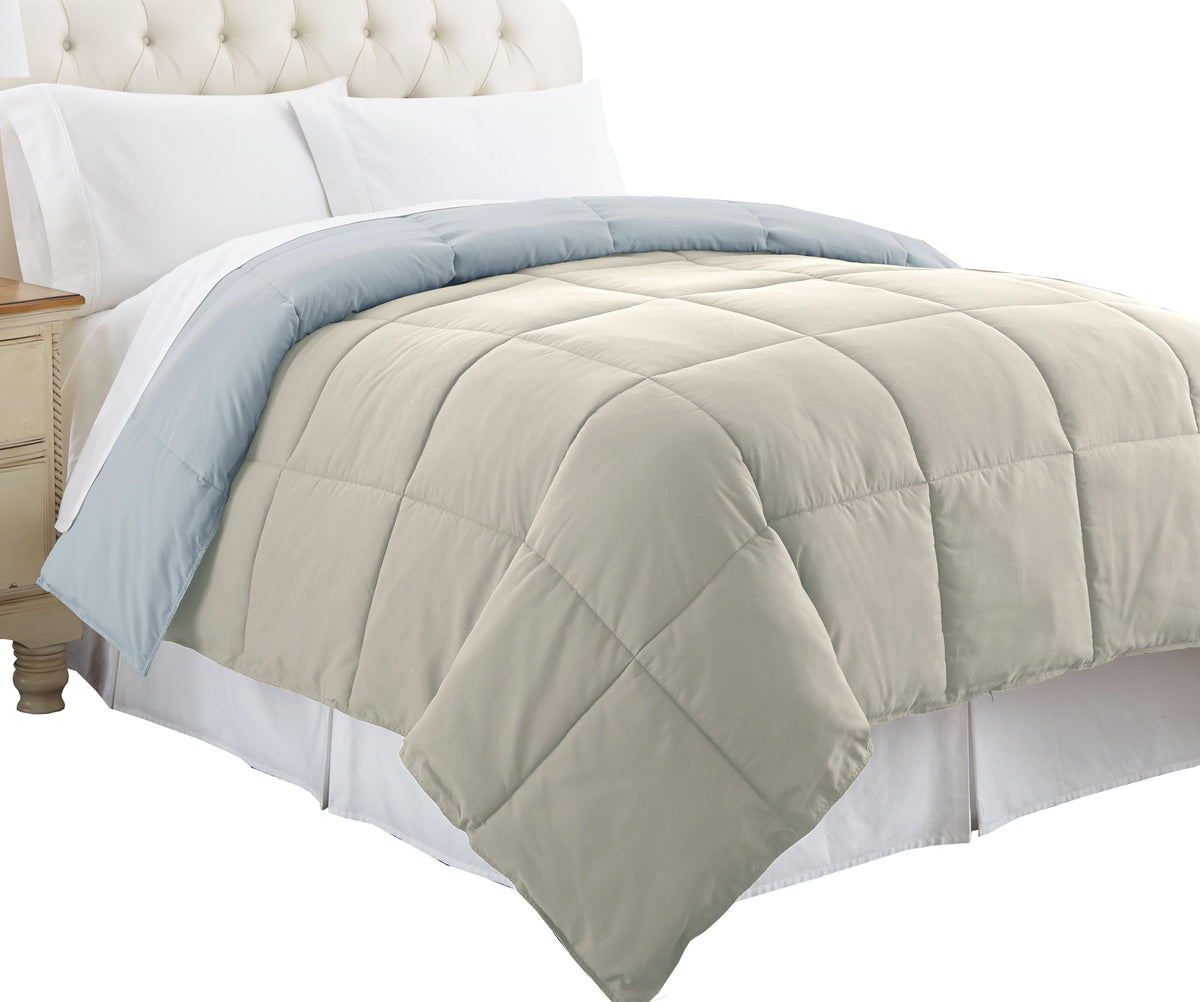 Genoa Queen Size Box Quilted Reversible Comforter , Gray and Blue - BM46022