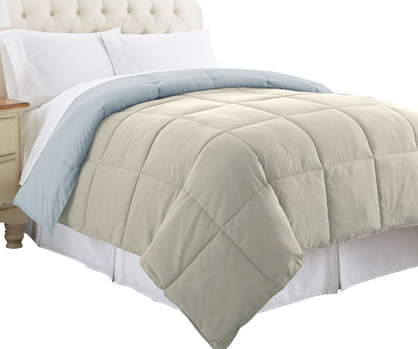 Genoa Queen Size Box Quilted Reversible Comforter , Gray and Blue - BM46022