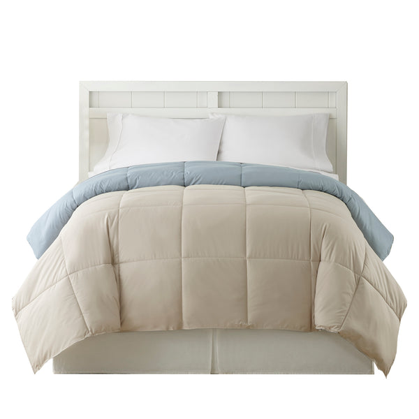 Genoa Queen Size Box Quilted Reversible Comforter , Gray and Blue - BM46022