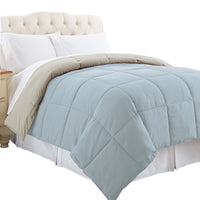 Genoa Queen Size Box Quilted Reversible Comforter , Gray and Blue - BM46022