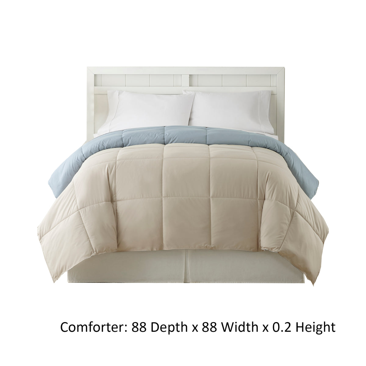 Genoa Queen Size Box Quilted Reversible Comforter , Gray and Blue - BM46022