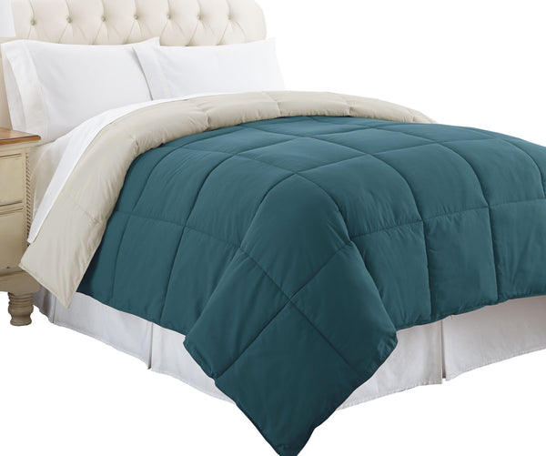 Genoa Twin Size Box Quilted Reversible Comforter , Blue and Gray - BM46024