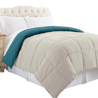 Genoa Twin Size Box Quilted Reversible Comforter , Blue and Gray - BM46024