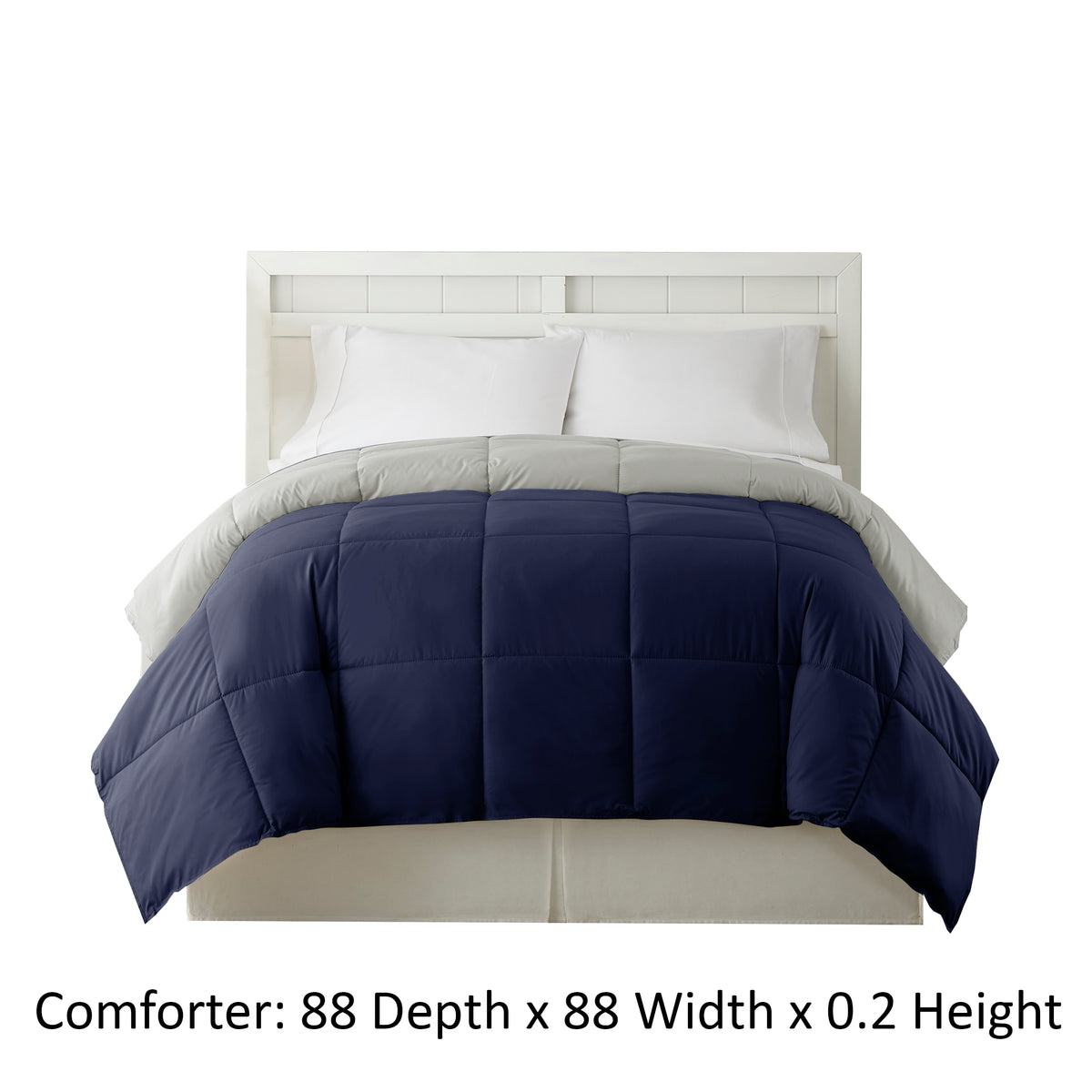 Genoa Reversible Queen Comforter with Box Quilting , Silver and Blue - BM46028