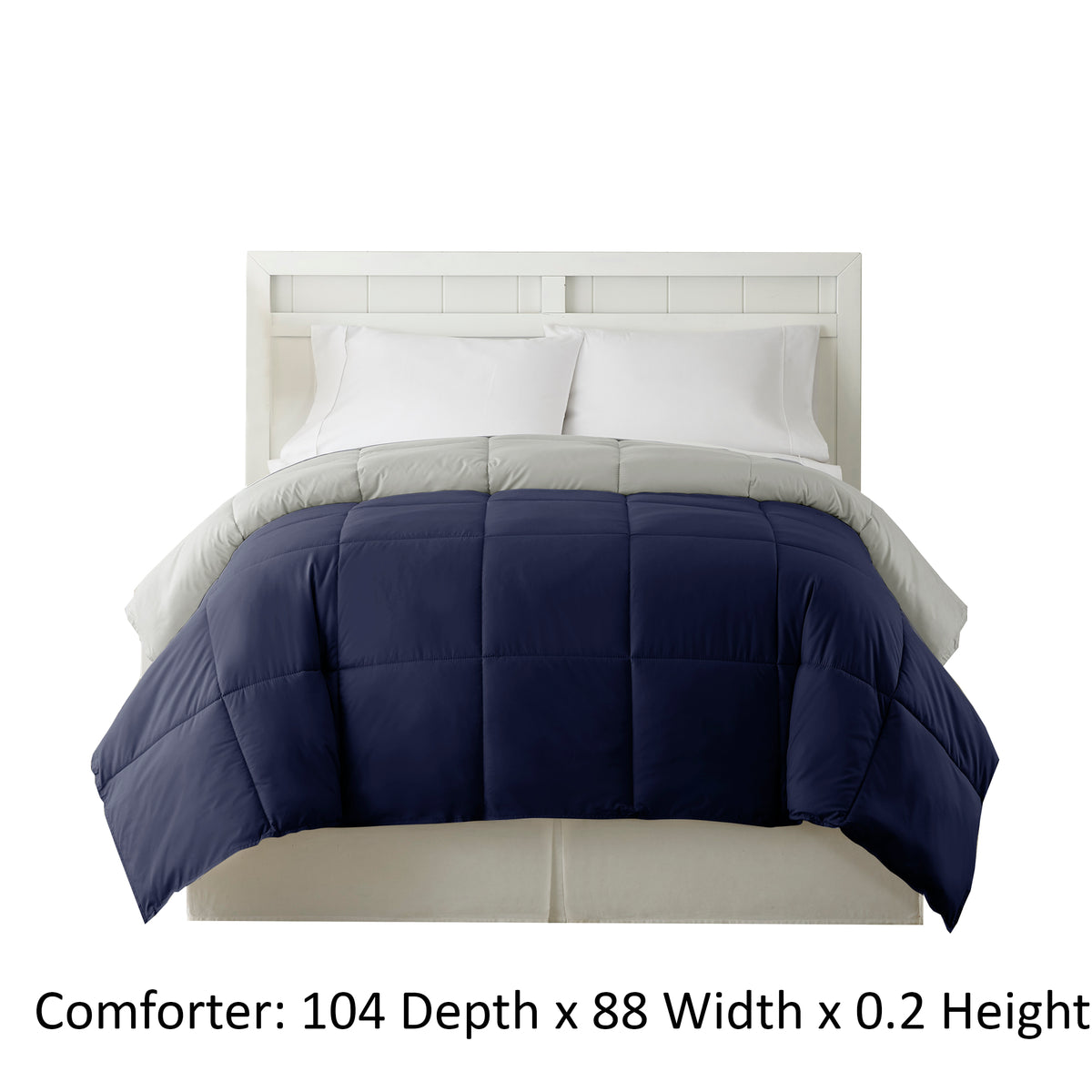 Genoa King Size Box Quilted Reversible Comforter , Silver and Blue - BM46029