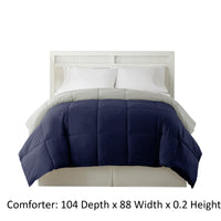 Genoa King Size Box Quilted Reversible Comforter , Silver and Blue - BM46029