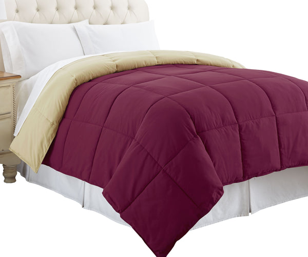 Genoa King Size Box Quilted Reversible Comforter , Pink and Beige - BM46035