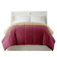 Genoa King Size Box Quilted Reversible Comforter , Pink and Beige - BM46035